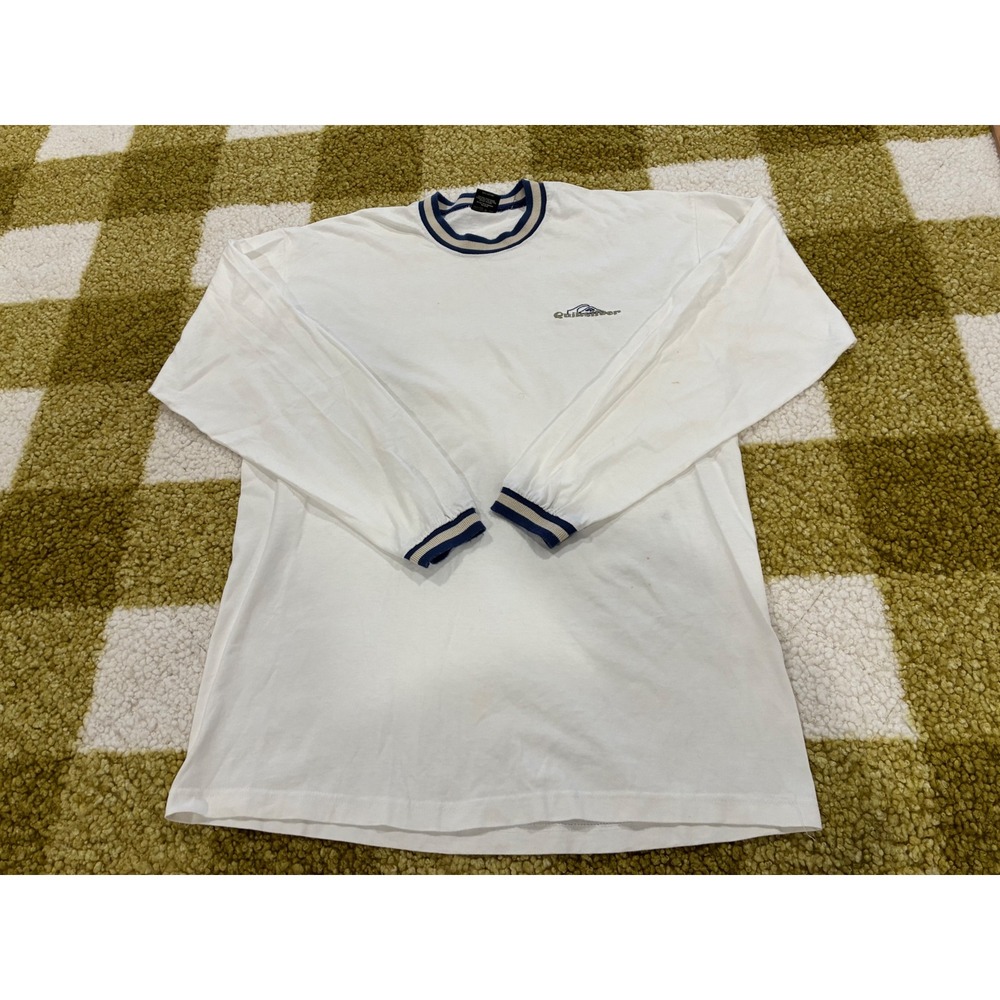Vintage Quiksilver Ringer T-Shirt Mens Large White Long Sleeve Made in USA 90s‎